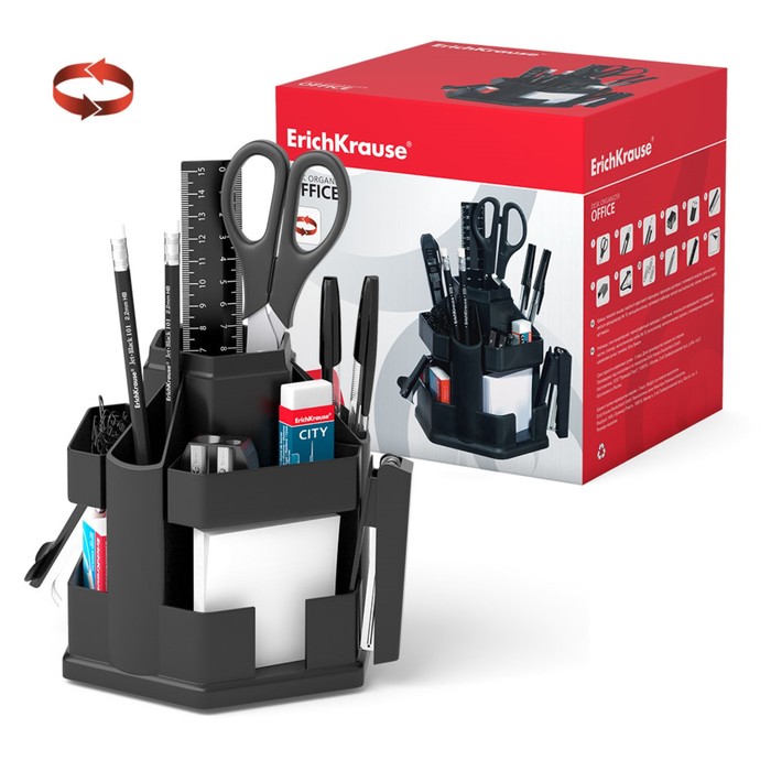 

Набор настольный ErichKrause Office, 14 предметов, вращающийся, чёрный