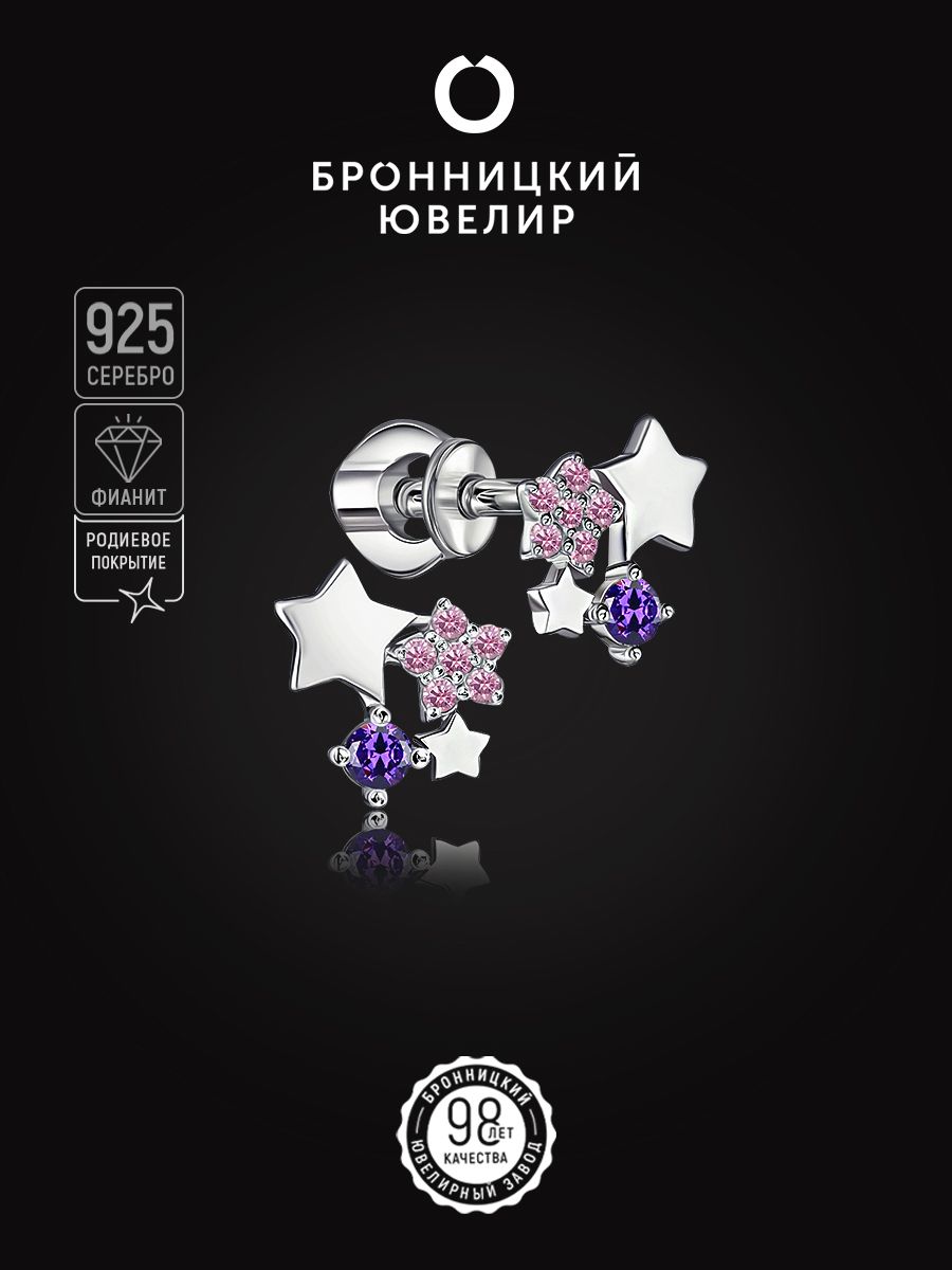 

Серьги из серебра Бронницкий ювелир С660-2000М4, фианит, С660-2000М4