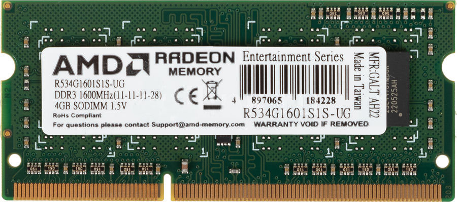 

Оперативная память AMD (R534G1601S1S-UG), DDR3 1x4Gb, 1600MHz
