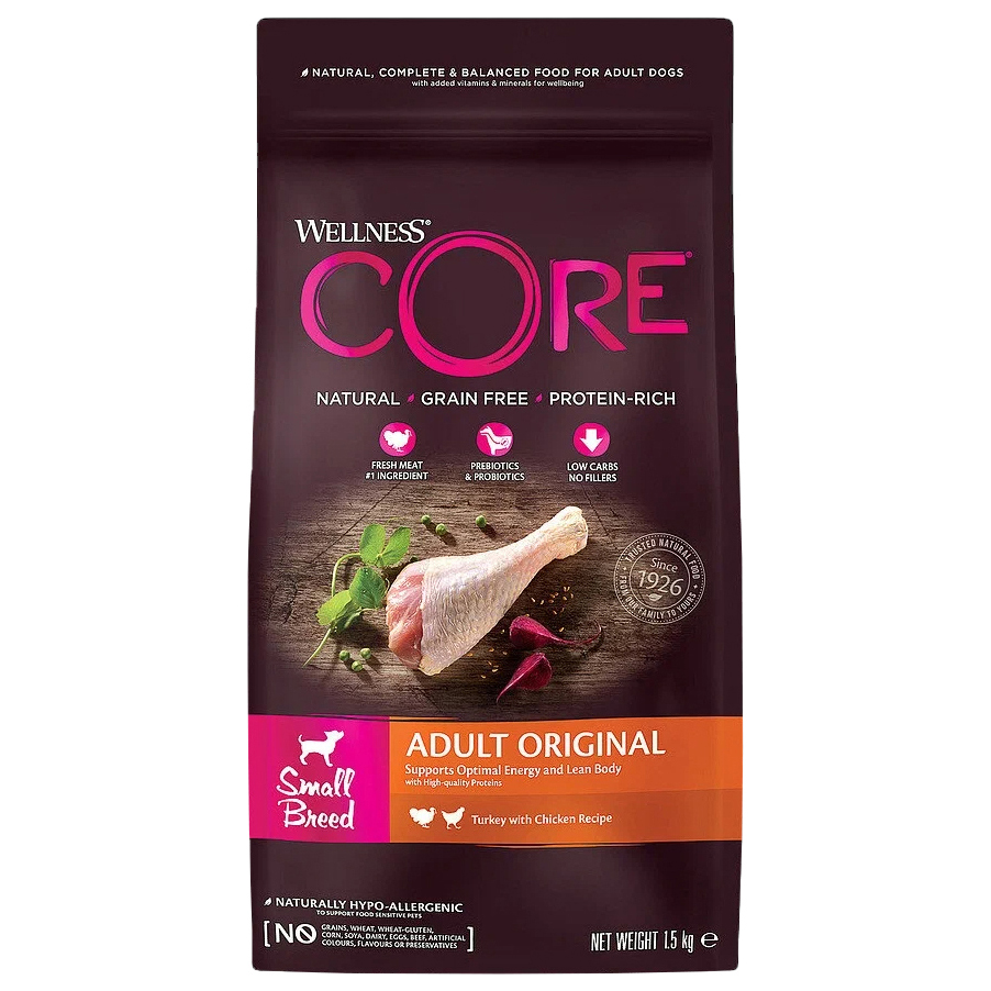 Сухой корм для собак Wellness CORE Small Breed Original, для мелких пород, индейка, 1,5кг