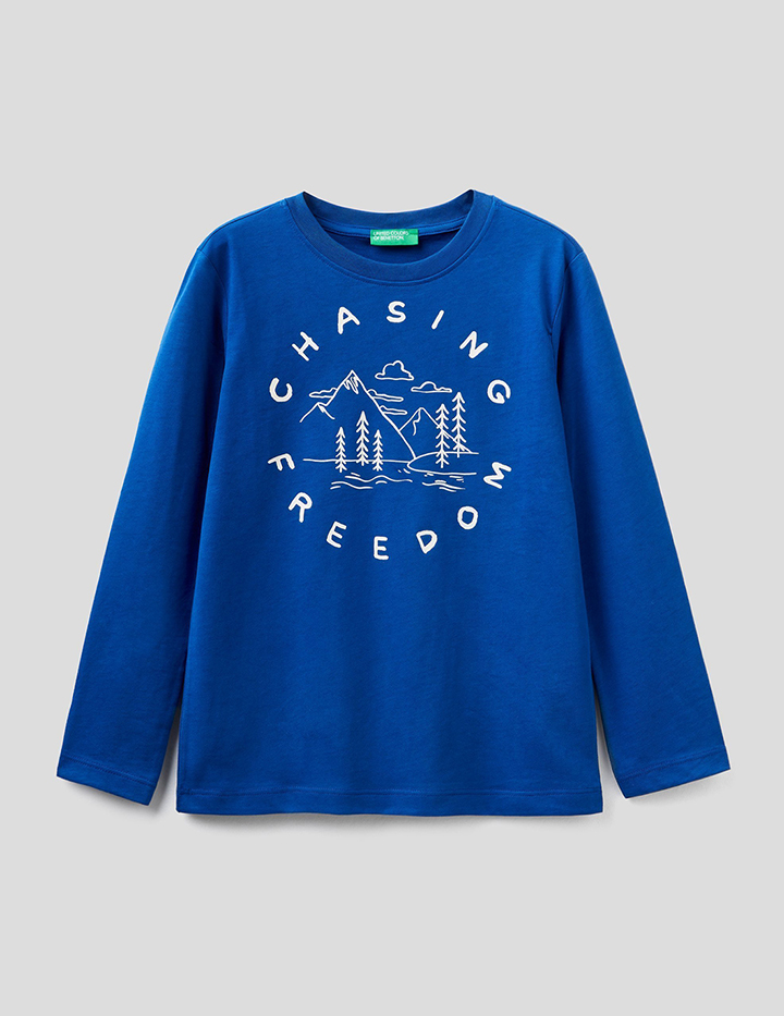 

Лонгслив для мальчиков Benetton цв. синий р.128, 21A_3ATNC15EL