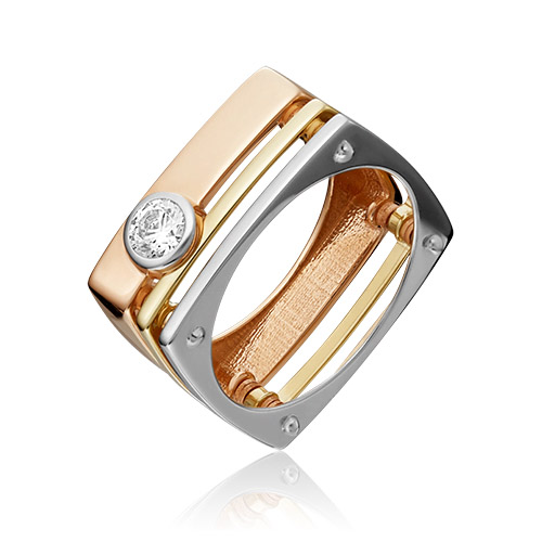 Кольцо из комбинированного золота с фианитом р. 20 PLATINA jewelry 01-5346-00-501-1140-38