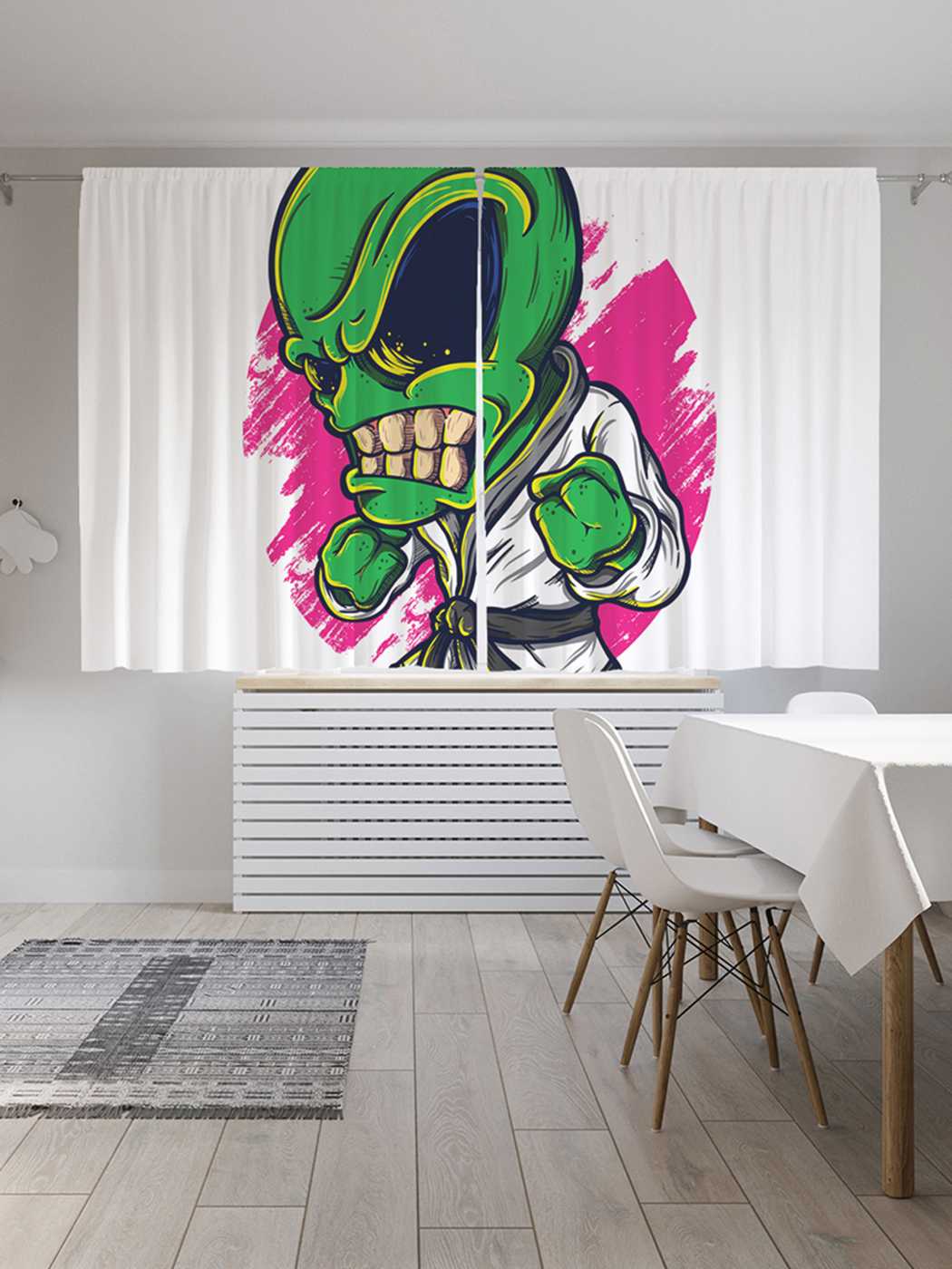 

Шторы с фотопечатью JoyArty "Пришелец-каратист" из сатена, 290х180 см, Пришелец-каратист