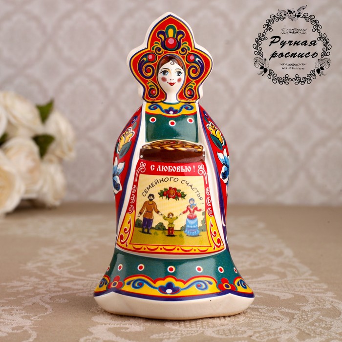 

Сувенир кукла "С караваем", 12 см, керамика, Красный