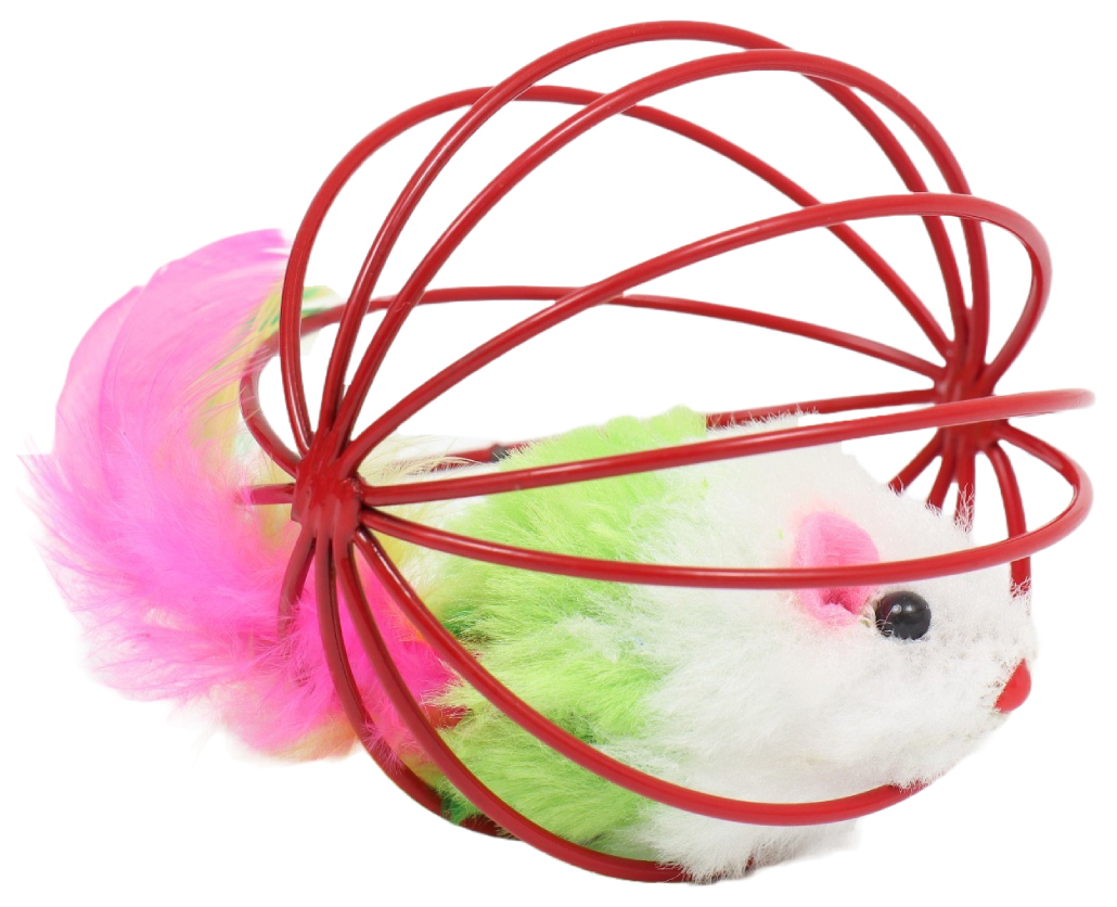фото Игрушка мышь в шаре с перьями, 6 см, красный шар пижон