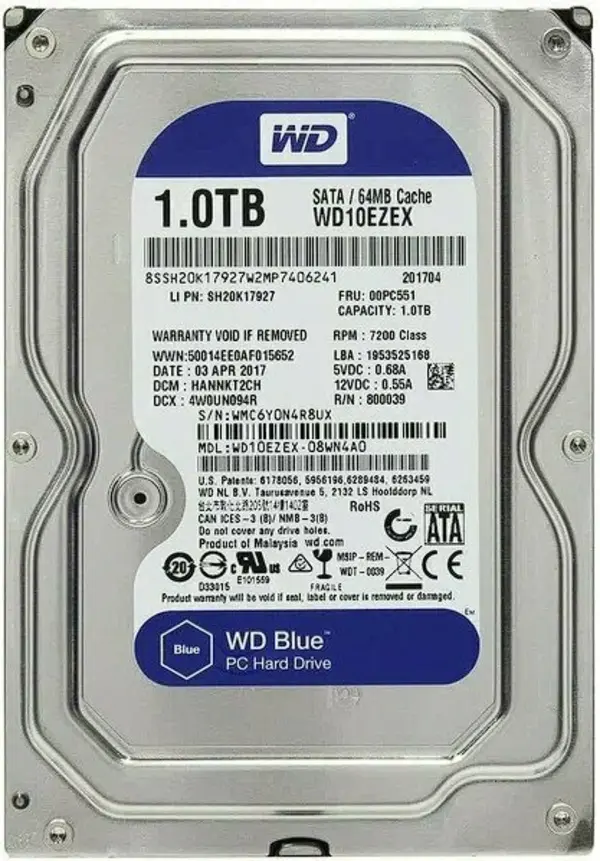 

Жесткий диск WD SATA-III 1Tb WD10EZEX Blue (7200rpm) 64Mb 3.5" (WD10EZEX)