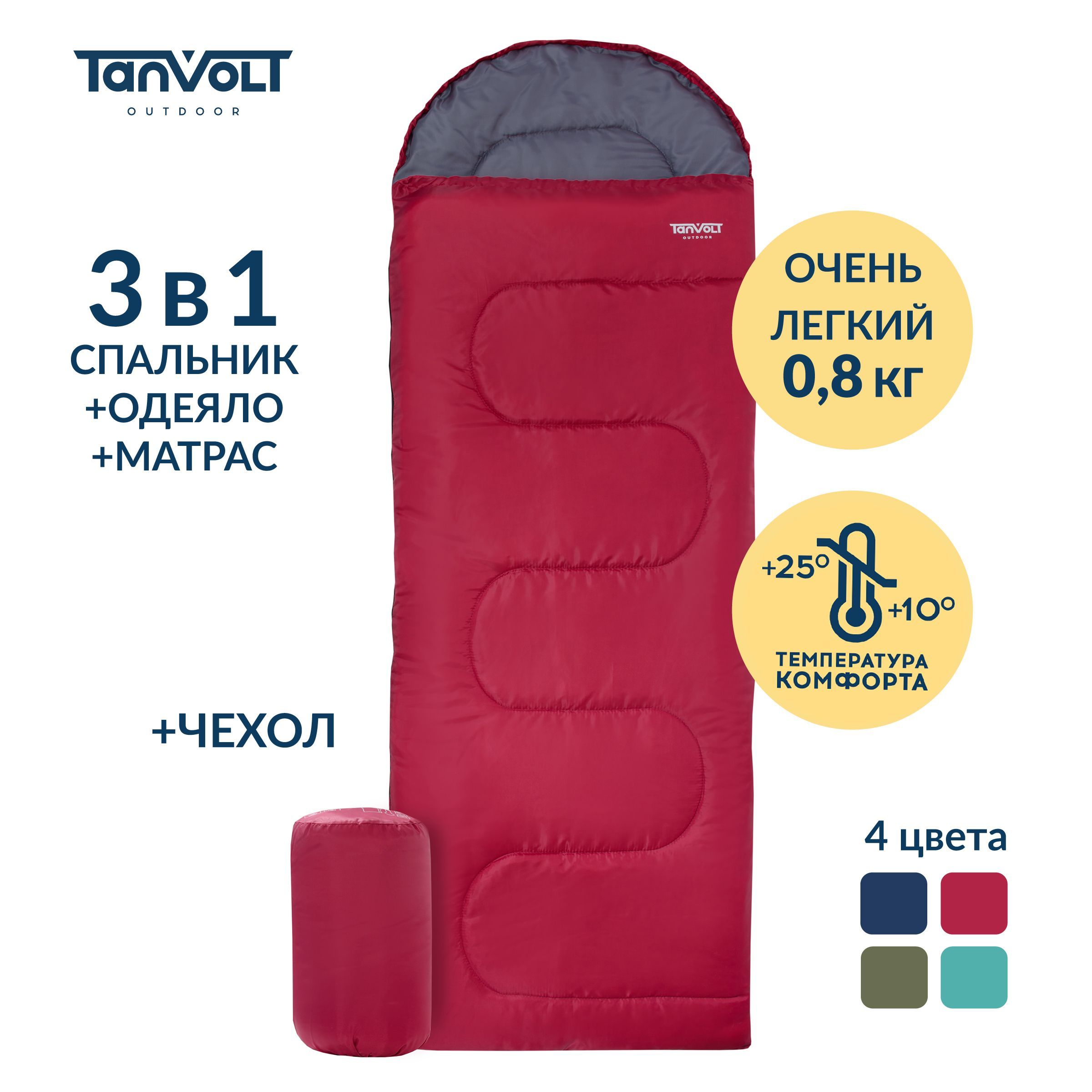 Спальный мешок с подголовником Tanvolt Simple+Red правый