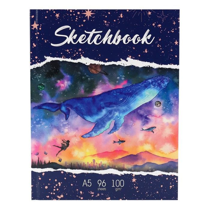 

Скетчбук Миленд А5, 96 л Кит, твёрдая обложка, глянцевая, лён, блок крафт-бумага 100 г/м2