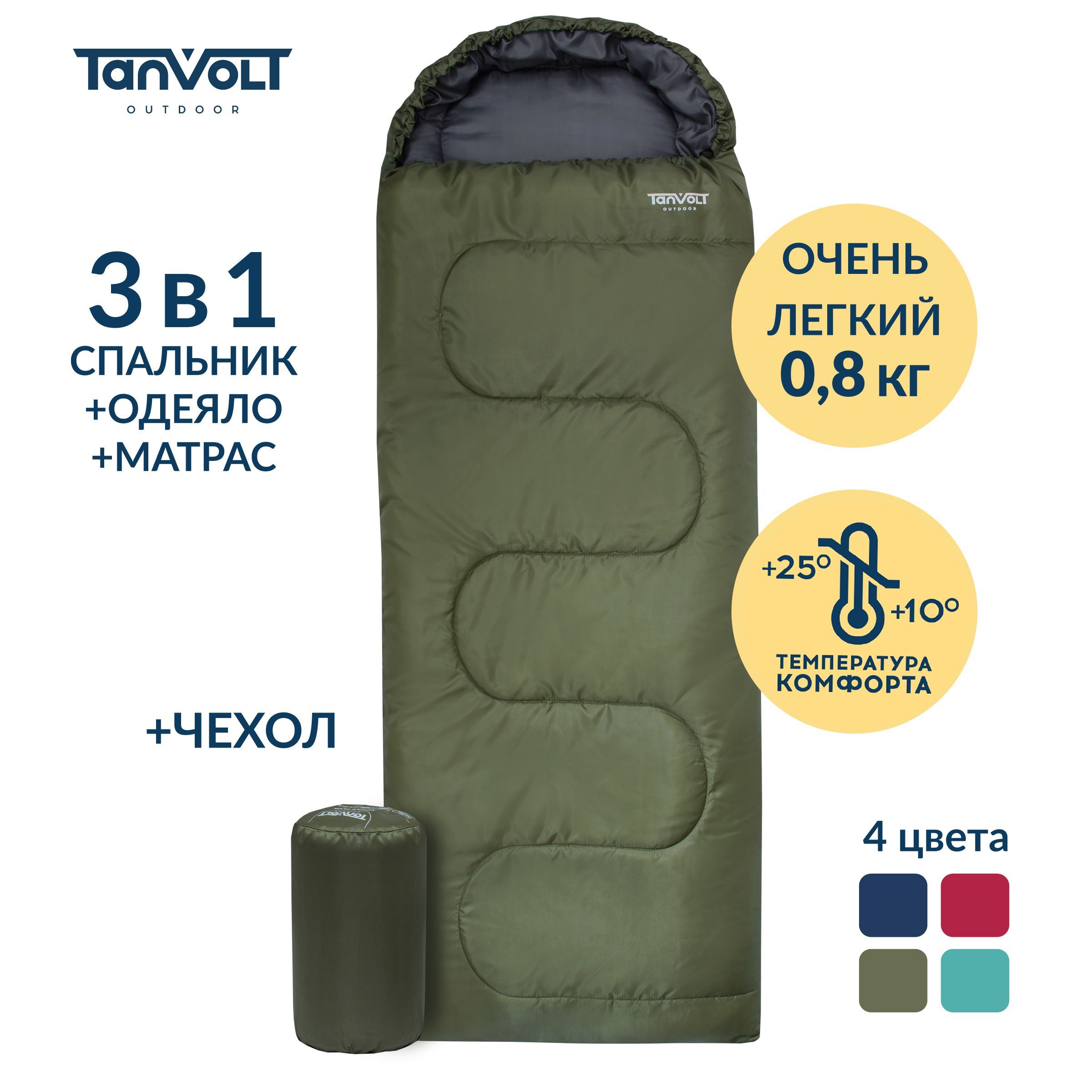 Спальный мешок с подголовником Tanvolt Simple+Khaki правый