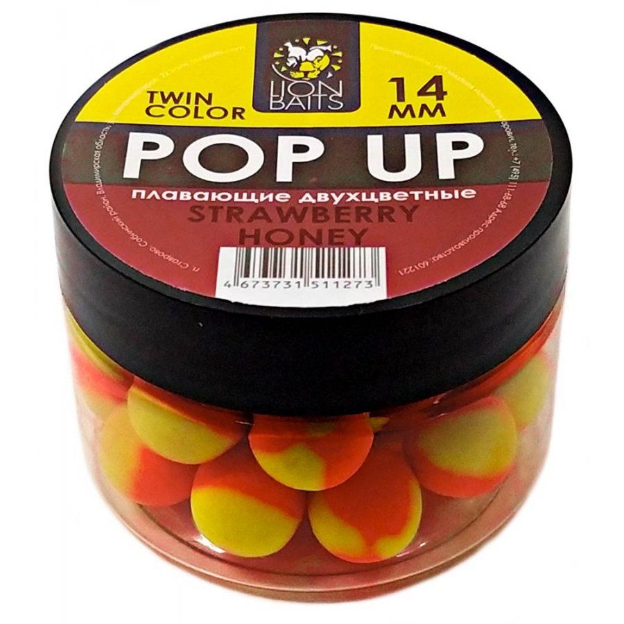 

Бойлы плавающие двухцветные Pop-Up Twin Color LION BAITS Strawberry - Honey 14мм