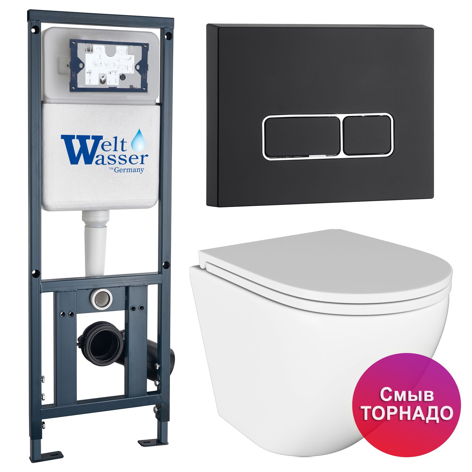 

Инсталляция Weltwasser Mar 410+Кнопка Mar 410SE MT-BL черн+StellaT JK1101010 белый унитаз, Marberg JKS110410SMB