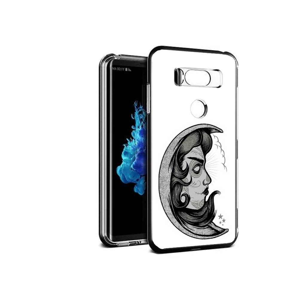 

Чехол MyPads Tocco для LG V30S черно белая луна с лицом, Прозрачный, Tocco