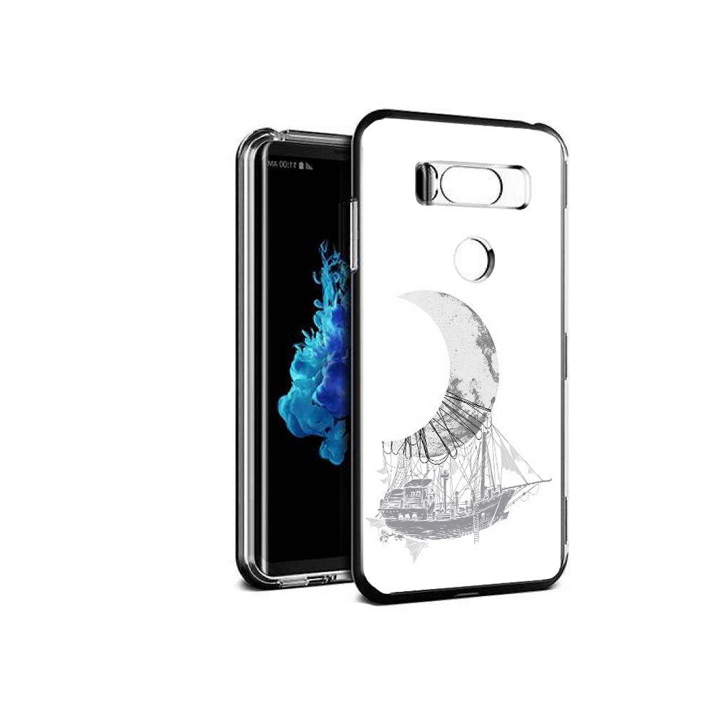 

Чехол MyPads Tocco для LG V30S черно белый корабль полумесяц, Прозрачный, Tocco
