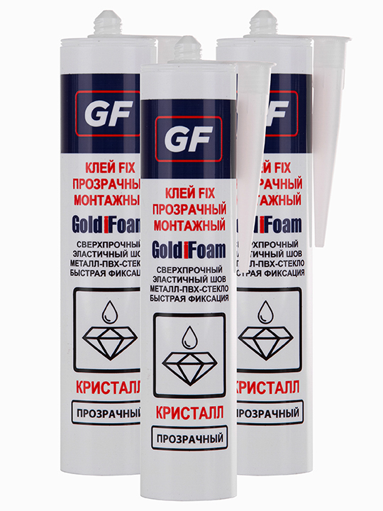 Клей монтажный, прозрачный FIX GoldiFoam 260 мл., 3 шт.