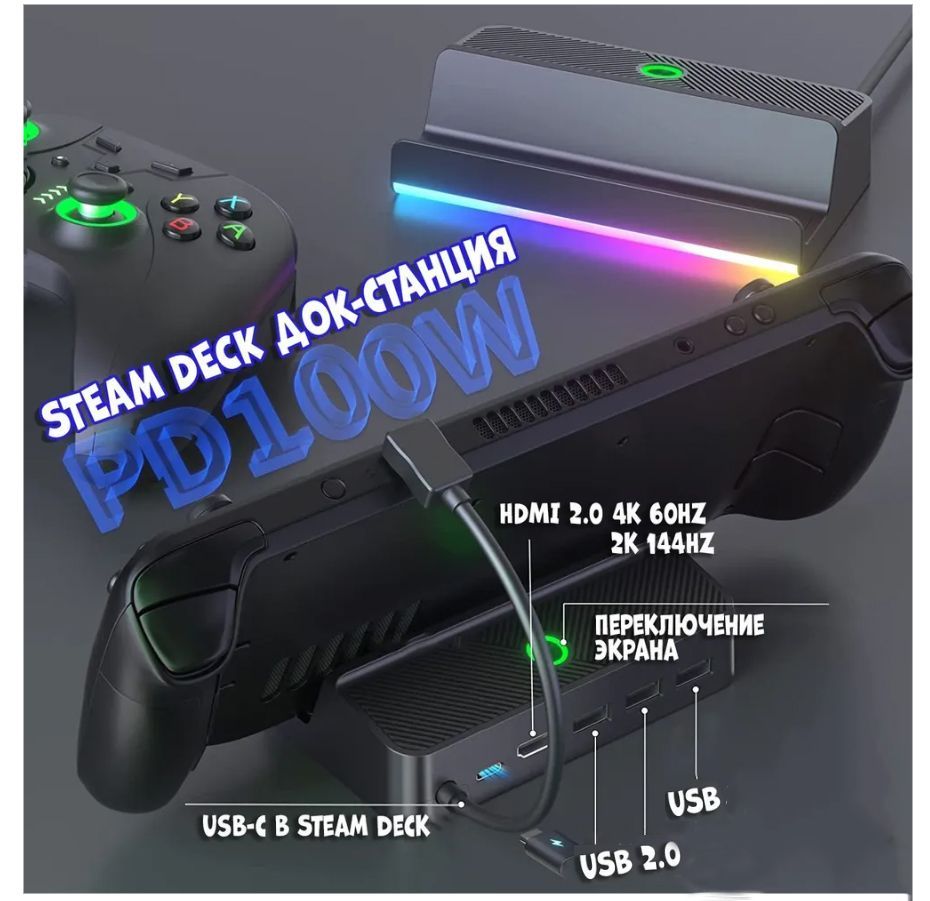 

Зарядная станция NoBrand RGB для Steam Deck, Nintendo Switch, Rog Ally