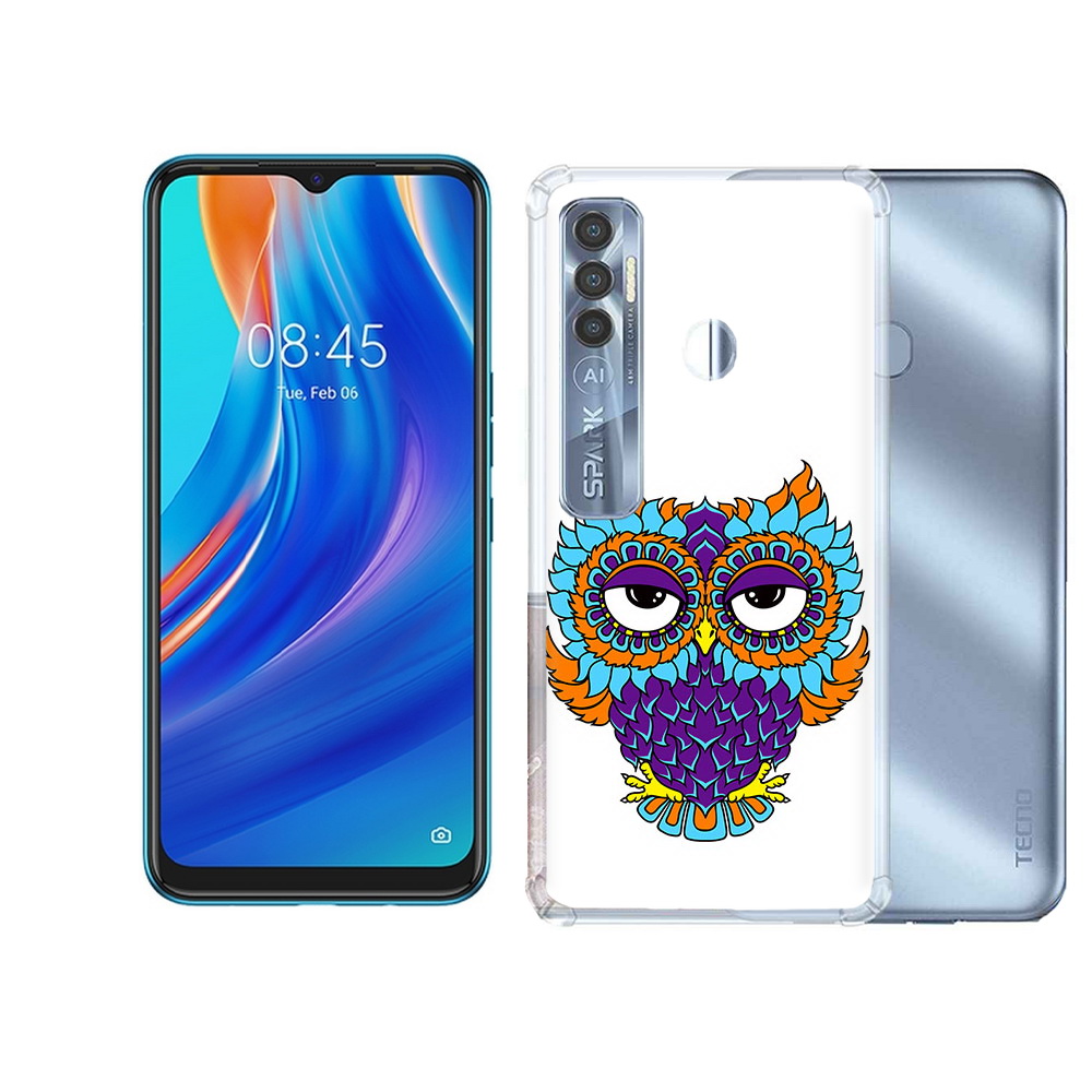 

Чехол MyPads Tocco для Tecno Spark 7 Pro Цветная сова, Прозрачный, Tocco
