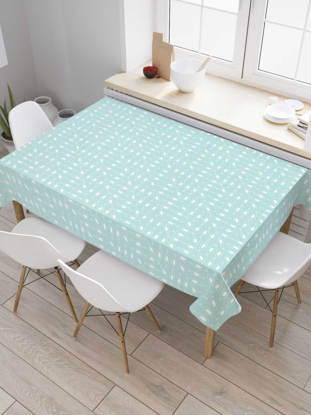 

Скатерть прямоугольная JoyArty "Небесные листочки" из сатена, 180x145 см, Небесные листочки