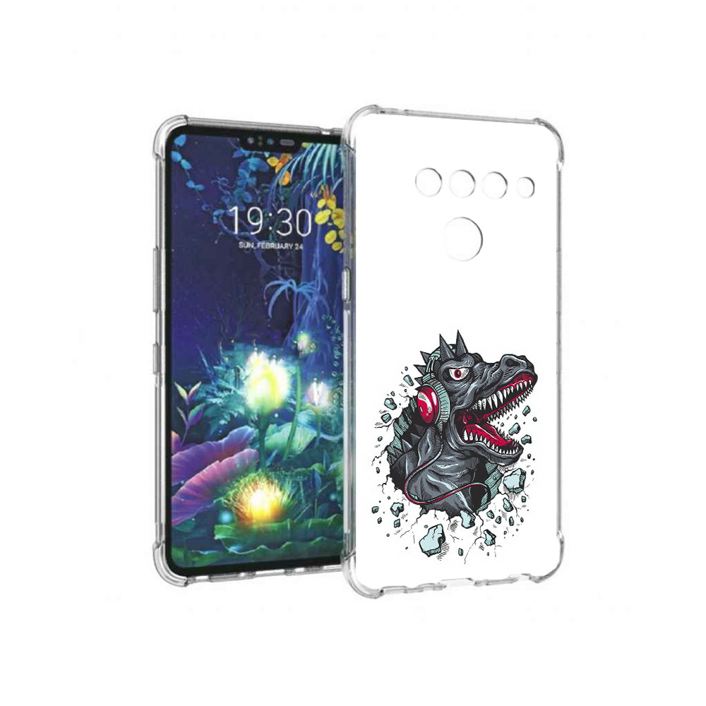 

Чехол MyPads Tocco для LG V50 ThinQ Нарисованный динозавр в наушниках, Прозрачный, Tocco