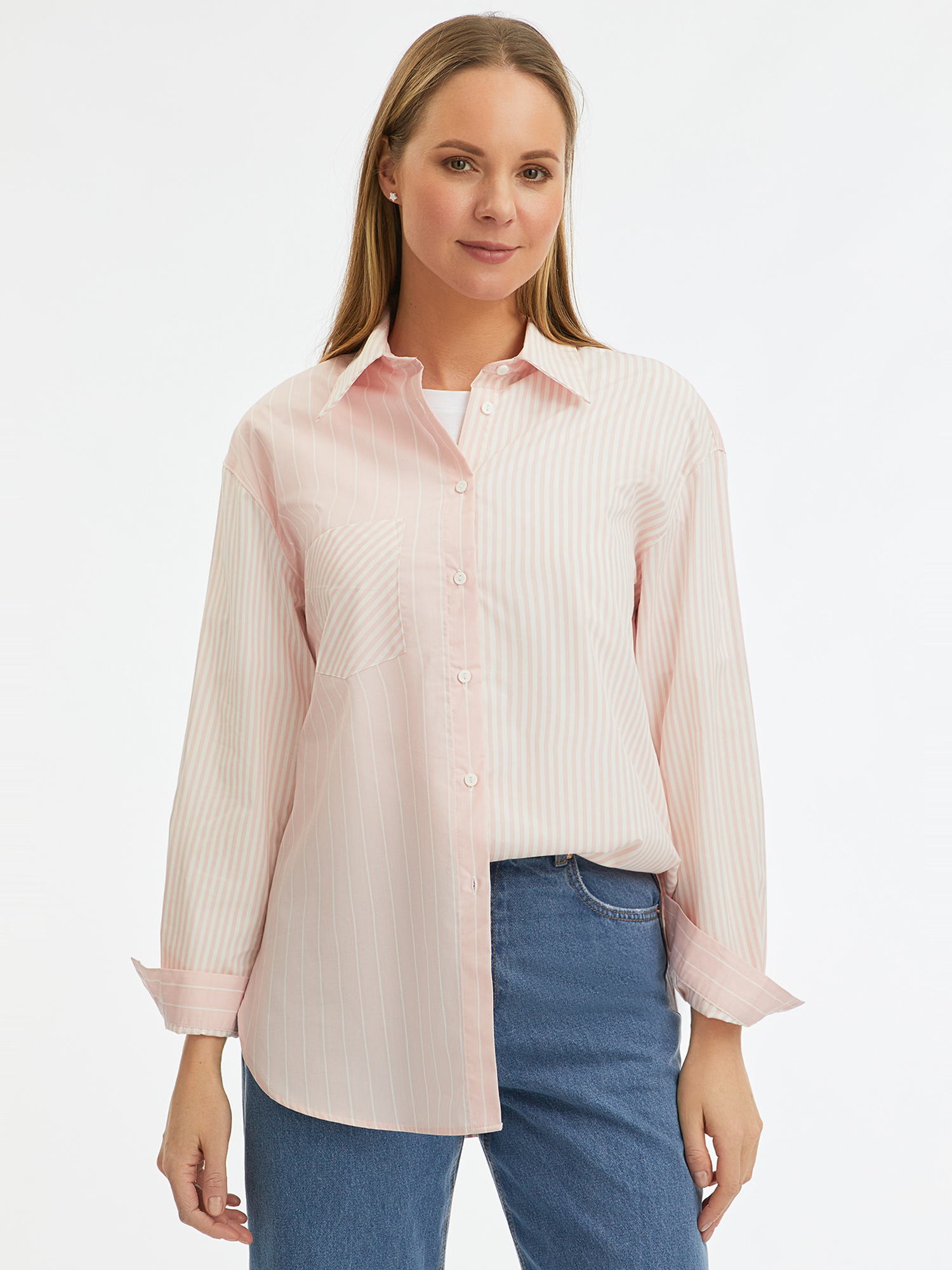 Рубашка женская oodji 13K11041-4 розовая 40 EU