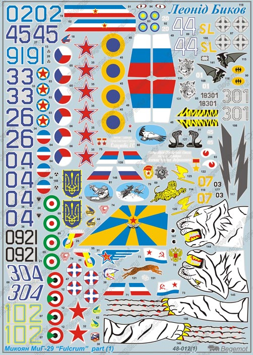 

Декаль Begemot Микоян МиГ-29, часть 1, 1/48, декали