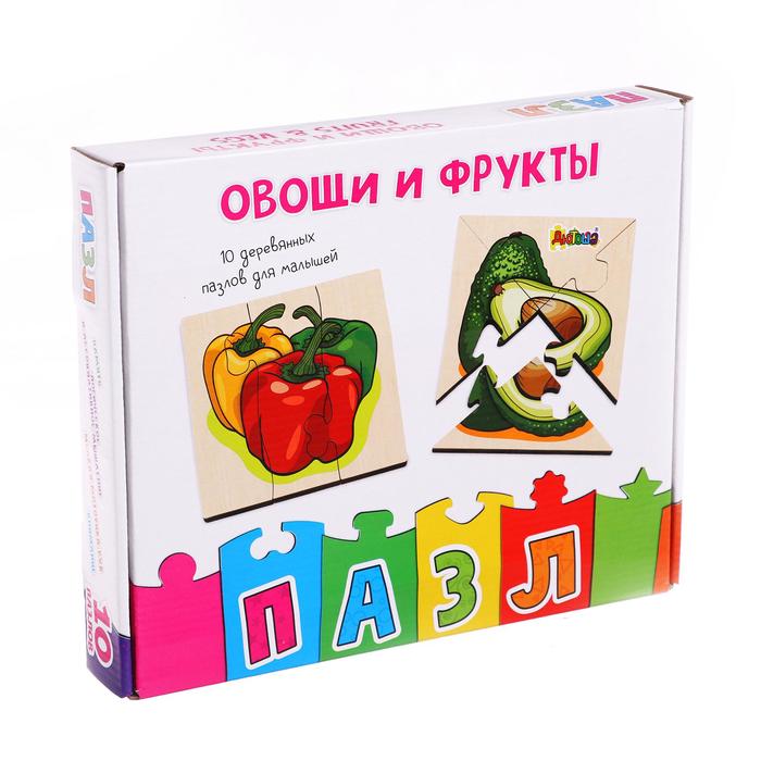 

Фигурные пазлы из дерева «Овощи и фрукты» 10 пазлов в наборе