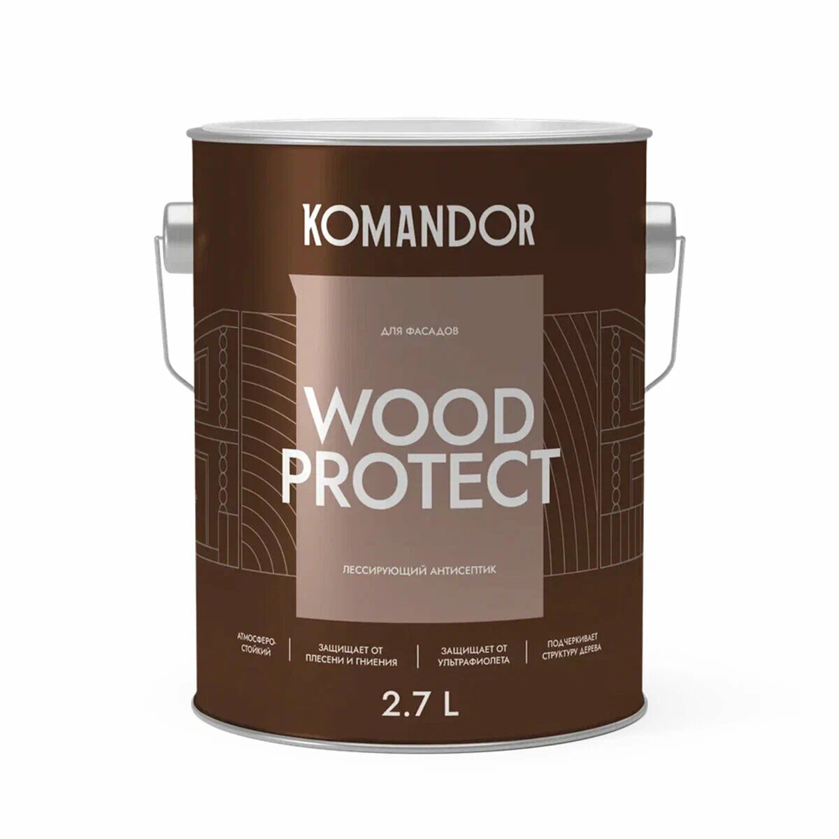 Грунт - Антисептик для дерева Komandor Wood Facade Aqua Primer лессирующий 27 3000₽