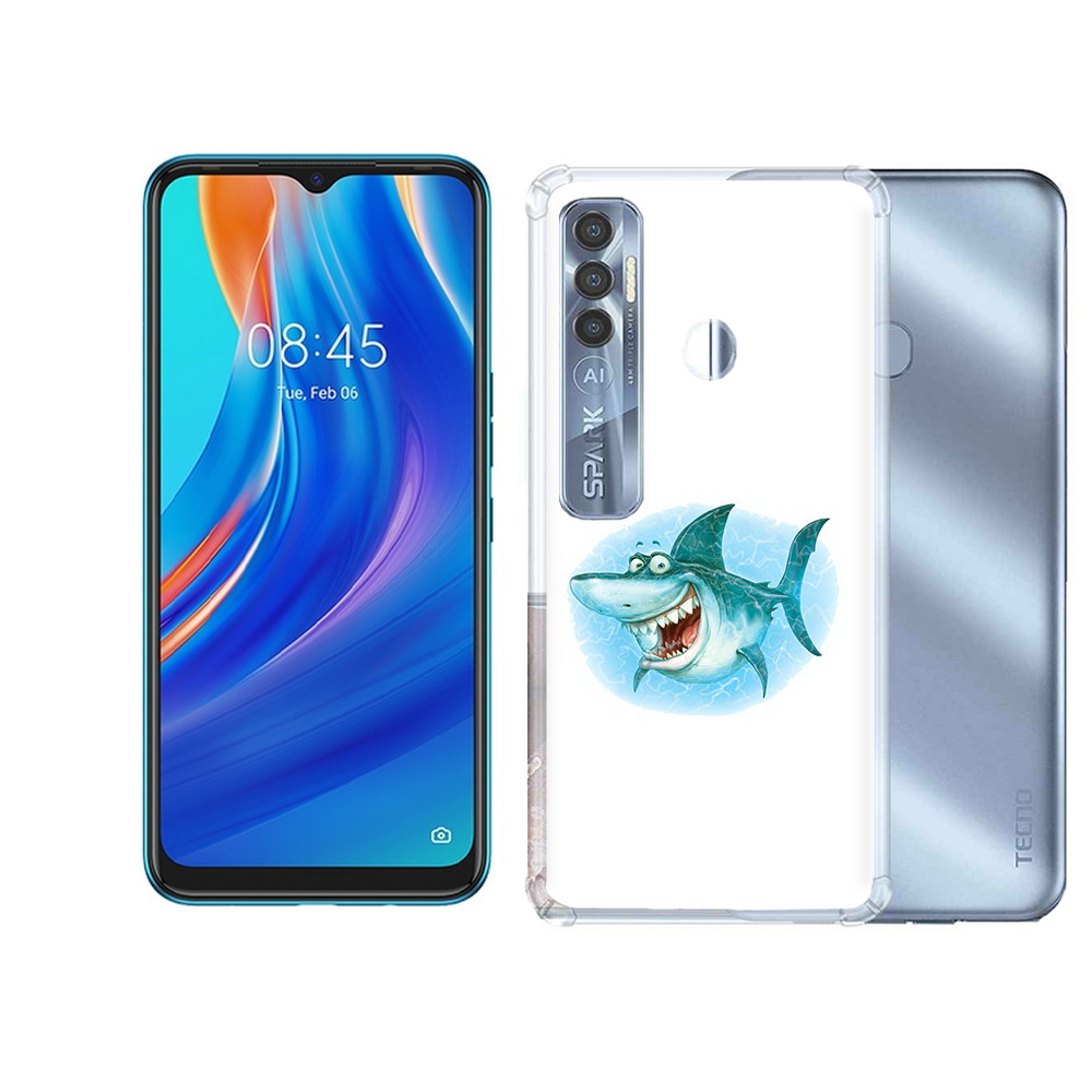 

Чехол MyPads Tocco для Tecno Spark 7 Pro веселая акула, Прозрачный, Tocco