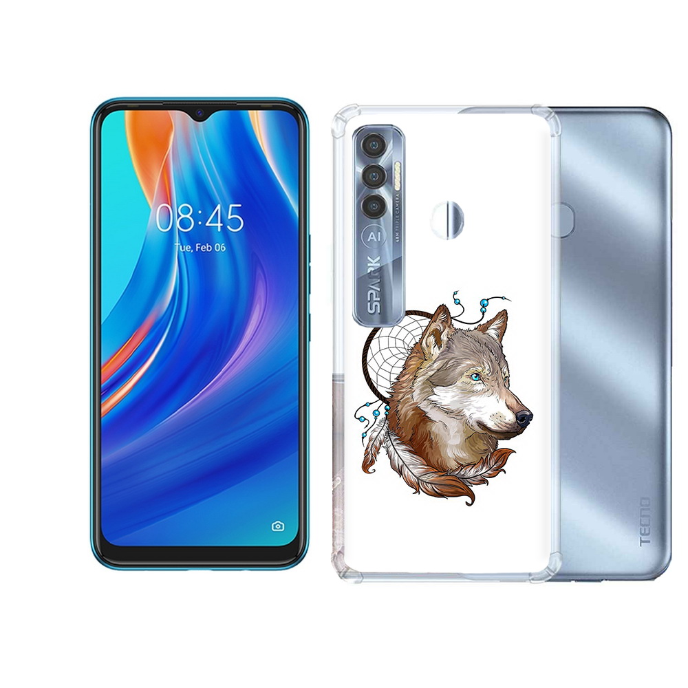 

Чехол MyPads Tocco для Tecno Spark 7 Pro волк и ловец снов, Прозрачный, Tocco