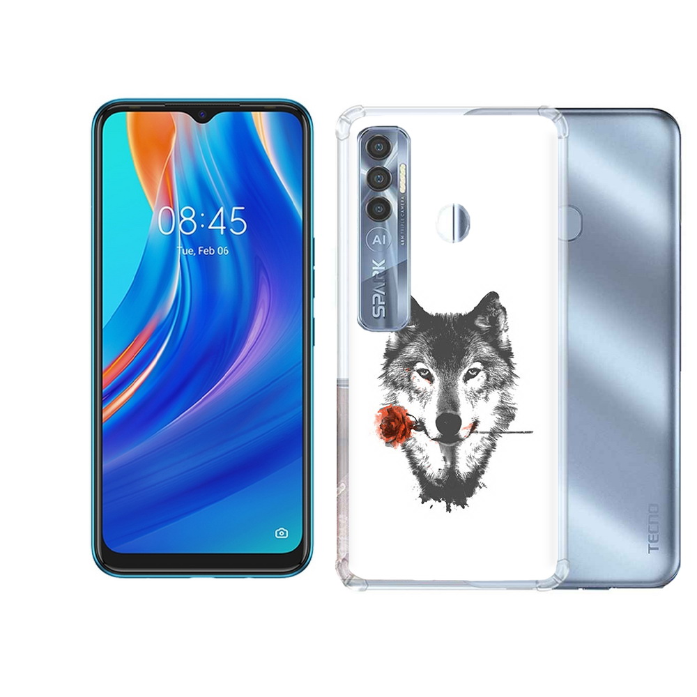 

Чехол MyPads Tocco для Tecno Spark 7 Pro волк с розой, Прозрачный, Tocco