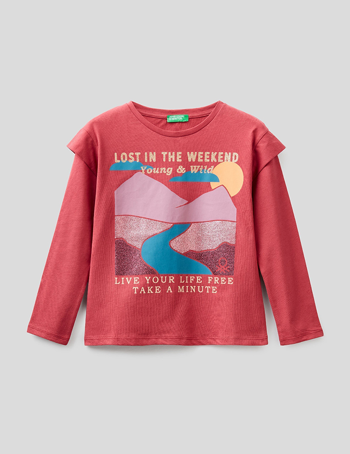фото Футболка для девочек benetton цв. красный р.140 united colors of benetton