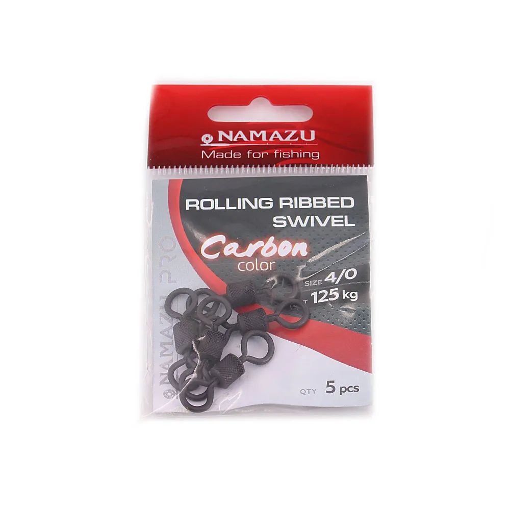 

Вертлюг Namazu Pro ROLLING RIBBED SWIVEL, латунь, цв. Carbon, р. , test-125 кг (уп. 5 ш, Черный, Pro Rolling Ribbed Swivel