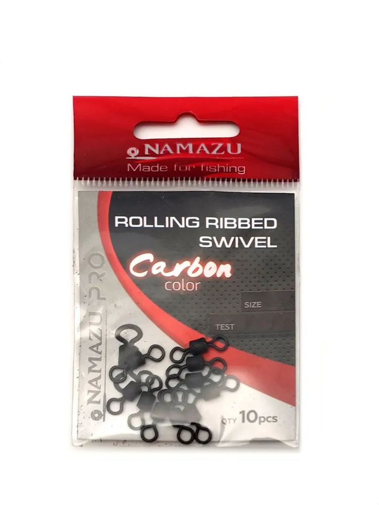 Вертлюг Namazu Pro ROLLING RIBBED SWIVEL, латунь, цв. Carbon, р. 4, test-29 кг (уп. 10 шт.