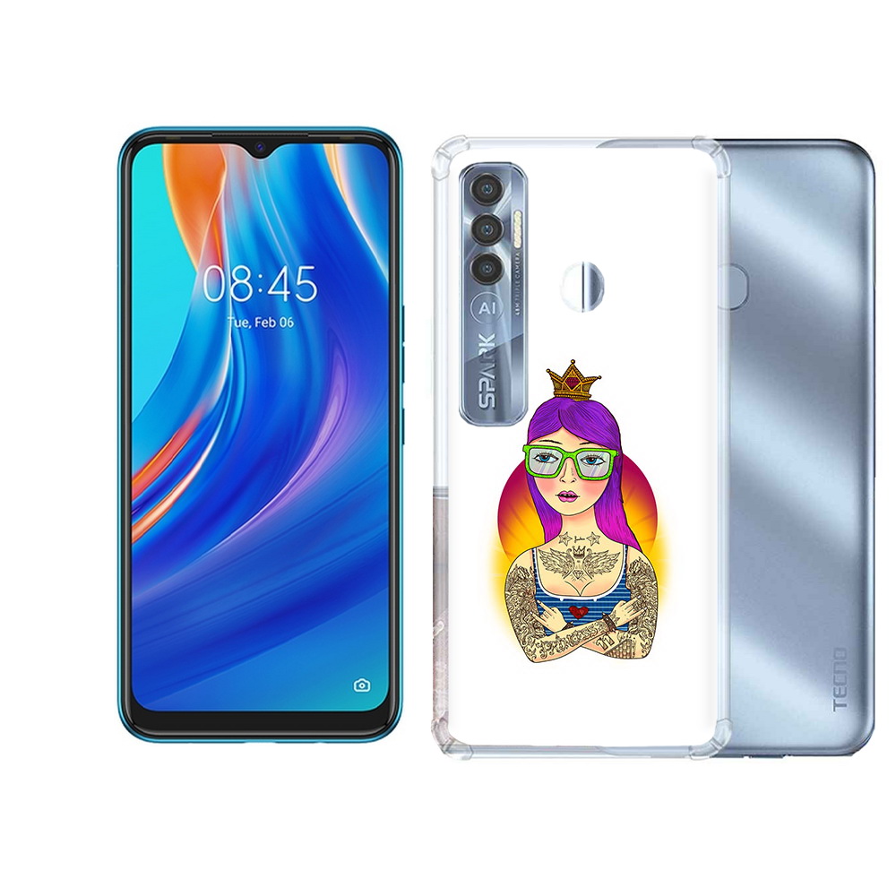

Чехол MyPads Tocco для Tecno Spark 7 Pro девушка в татуировках с короной, Прозрачный, Tocco
