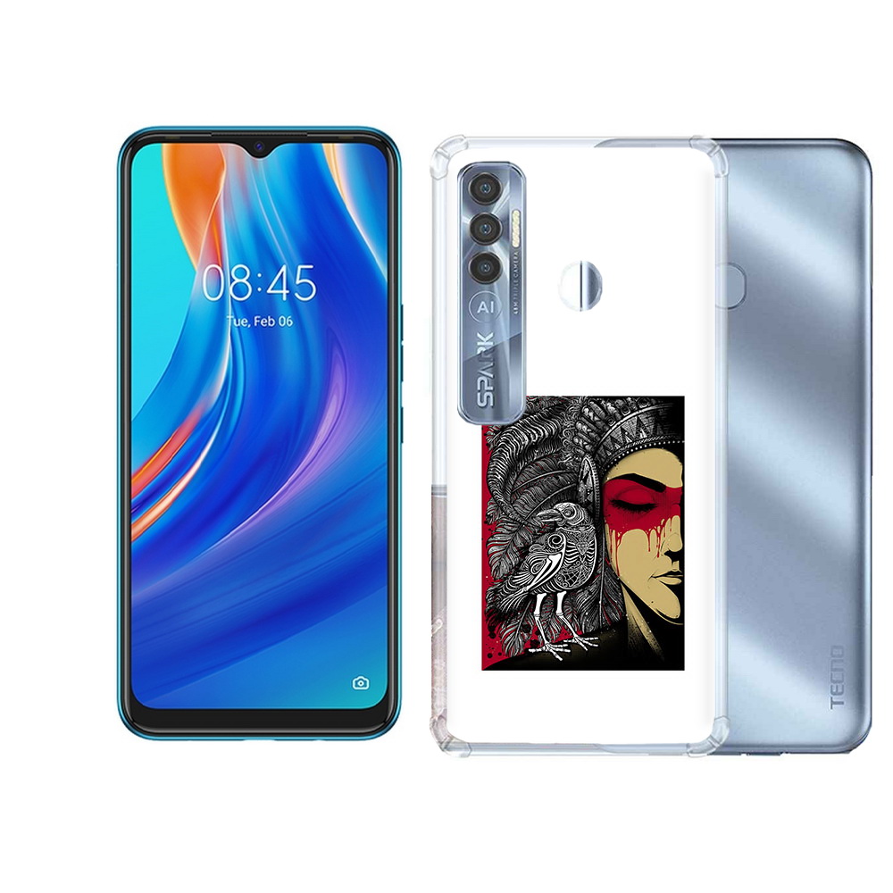 

Чехол MyPads Tocco для Tecno Spark 7 Pro девушка с вороном в абстракции, Прозрачный, Tocco
