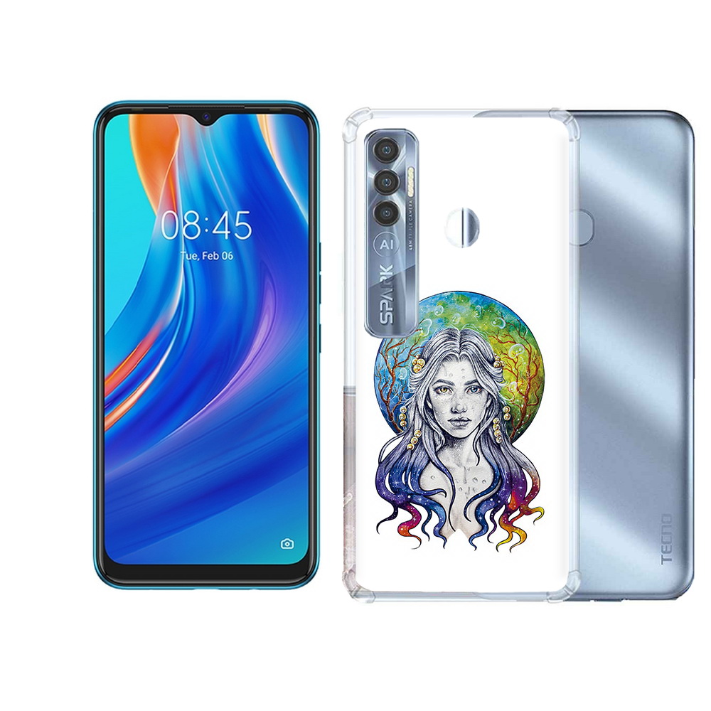 

Чехол MyPads Tocco для Tecno Spark 7 Pro девушка с красивыми волосами, Прозрачный, Tocco