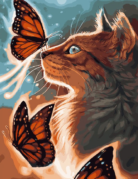 

Живопись по номерам Paintboy Бабочки и кошка 40x50, Бабочки и кошка