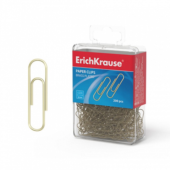 

Скрепки канцелярские 28мм, 200шт, омедненные, ErichKrause, пластиковая коробка