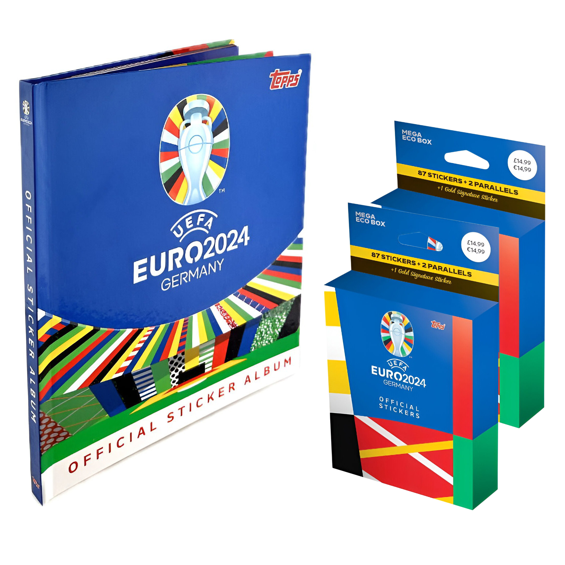 Наклейки Topps EURO 2024, альбом в твёрдой обложке, 180 наклеек, на английском