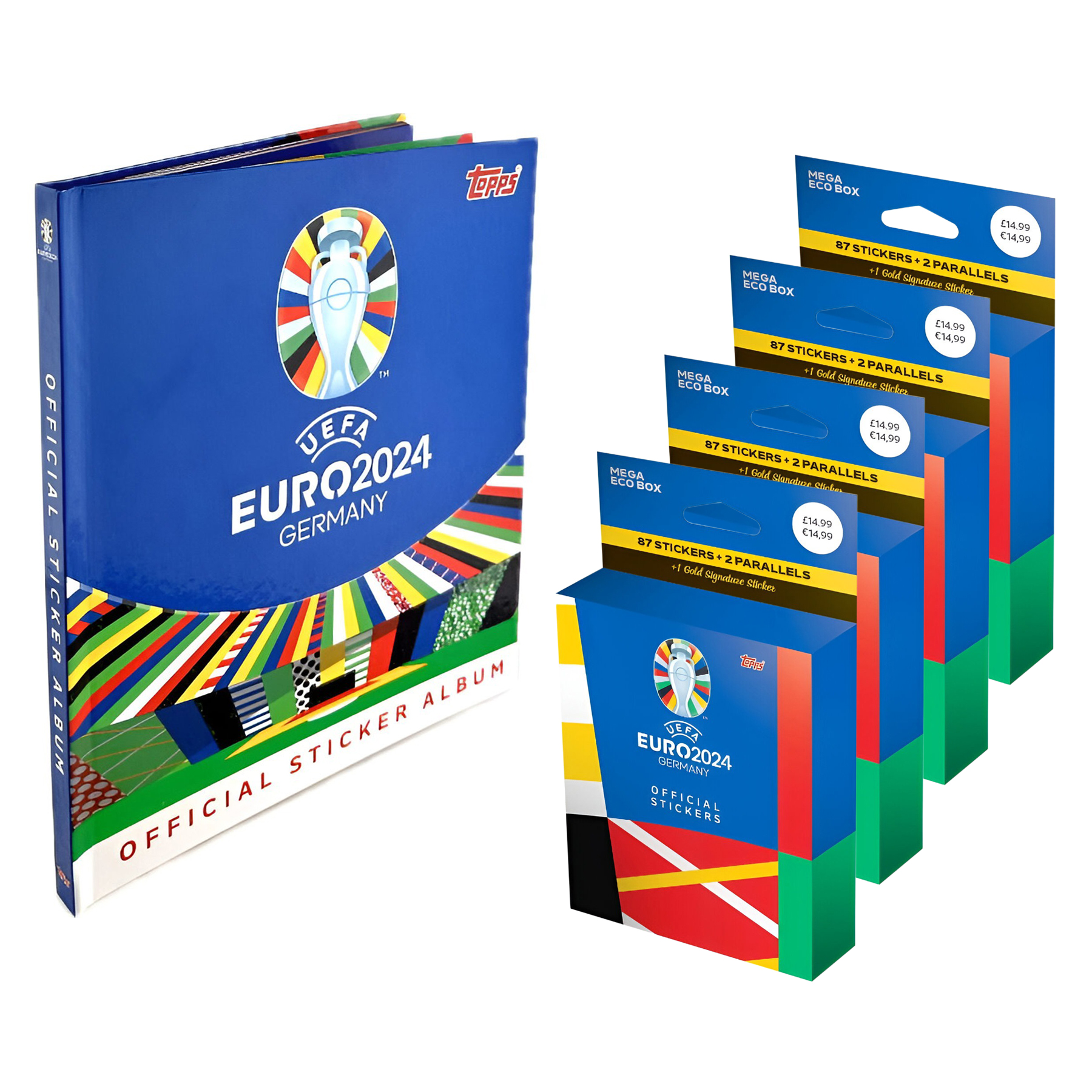 Наклейки Topps EURO 2024, альбом в твёрдой обложке, 360 наклеек, на английском