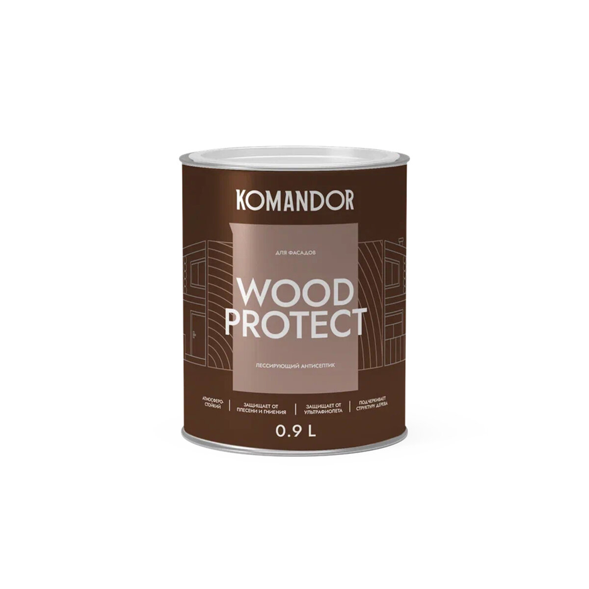 Антисептик для дерева Komandor Wood Protect лессирующий база С бесцветный 09 л 1300₽