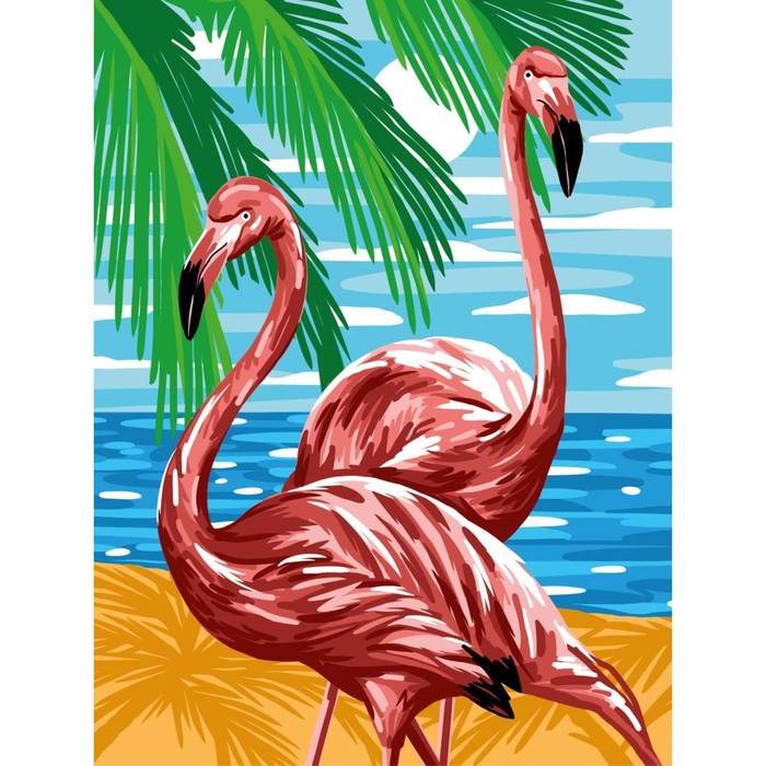 

Алмазная мозаика на подрамнике с полным заполнением «Фламинго на море», 20х30 см