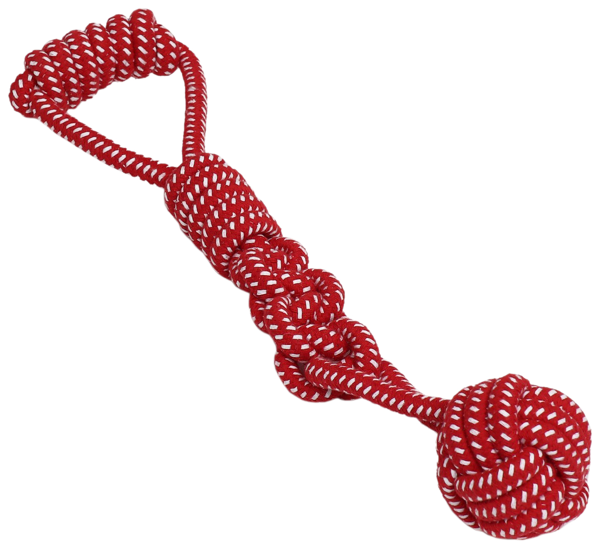 

Игрушка канатная плетеная с ручкой, до 38 см, до 180 г, шар 7 см, красная