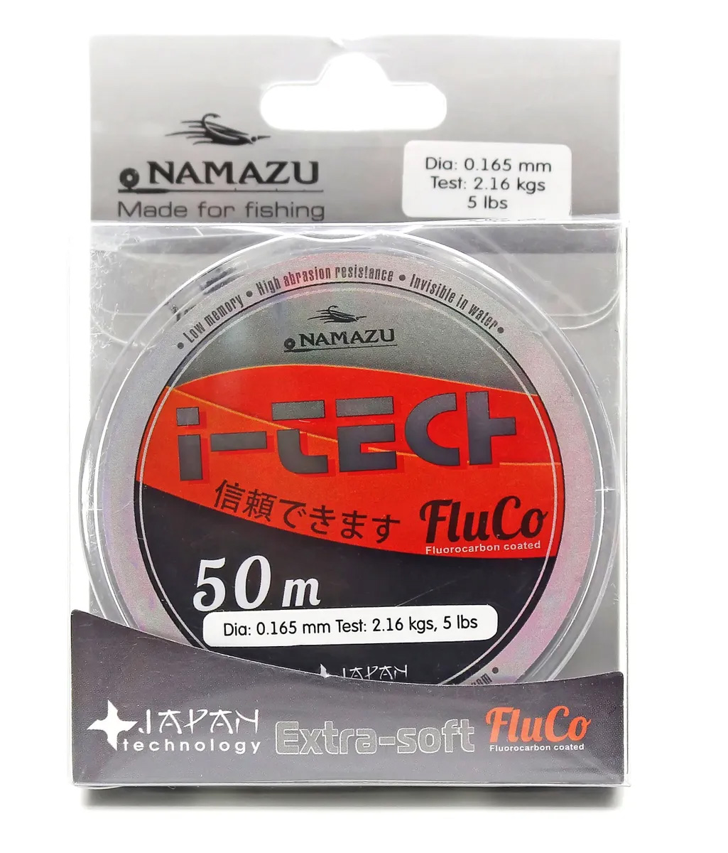 Леска Namazu I-Tech Fluco L 50 м, D 0,286 мм, test - 6,01 кг, прозрачная (NIT50-0,286)