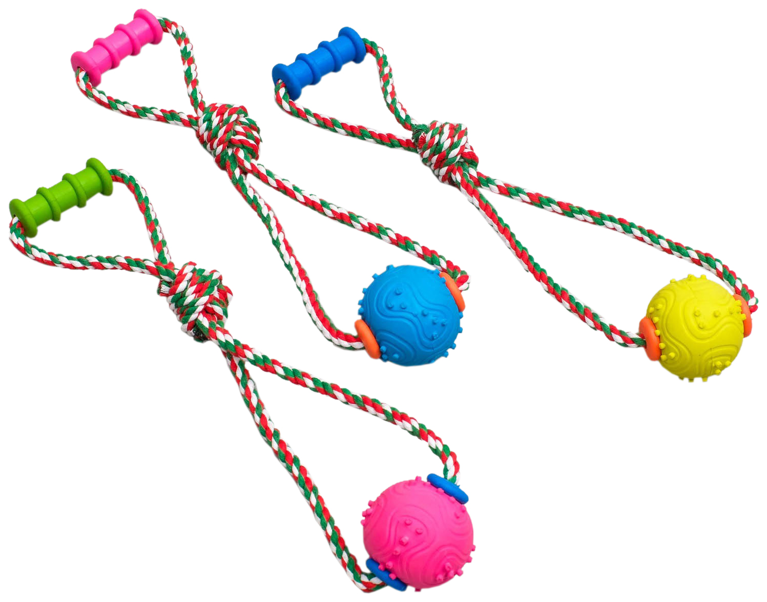 Игрушка канатная с жевательными элементами Шар с 1 ручкой,разноцветная, до 36 см,
