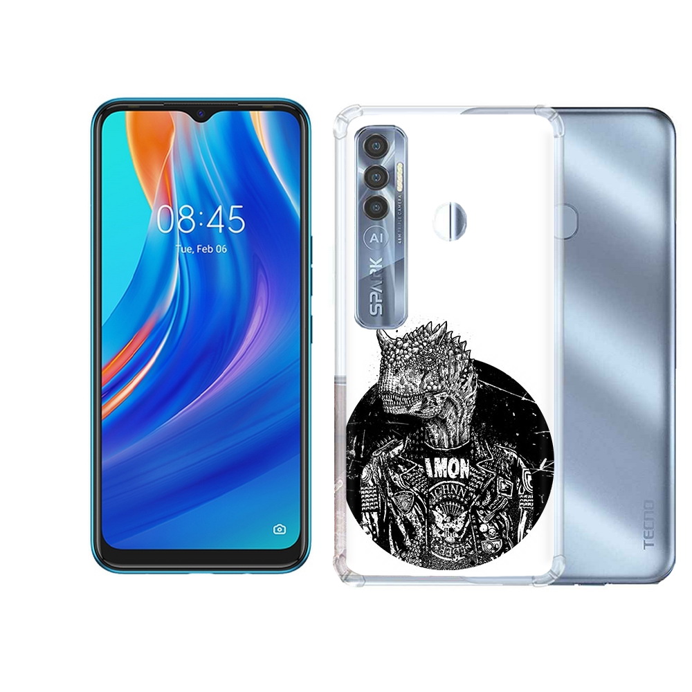 

Чехол MyPads Tocco для Tecno Spark 7 Pro динозавр в куртке, Прозрачный, Tocco