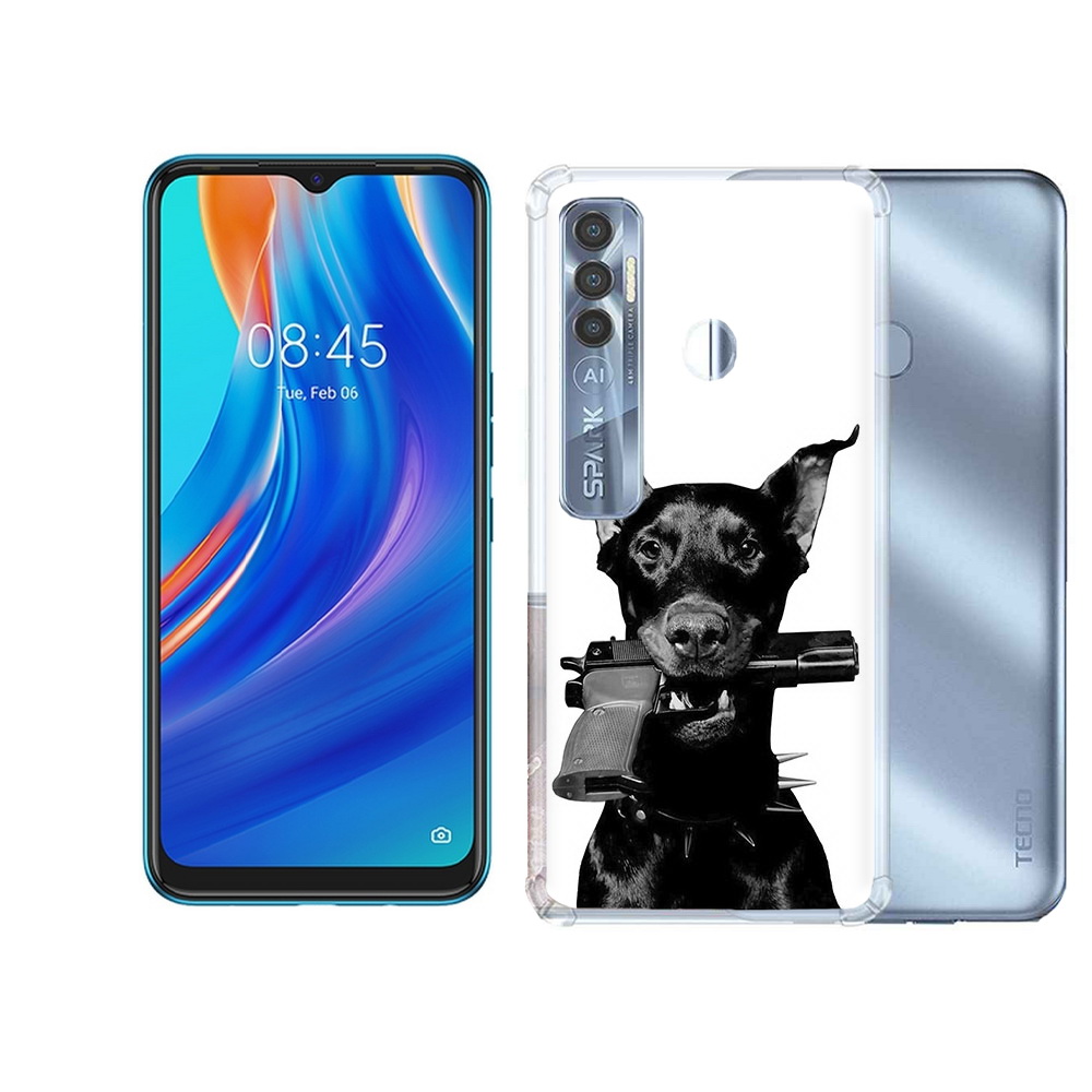 

Чехол MyPads Tocco для Tecno Spark 7 Pro доберман с пистолетом, Прозрачный, Tocco