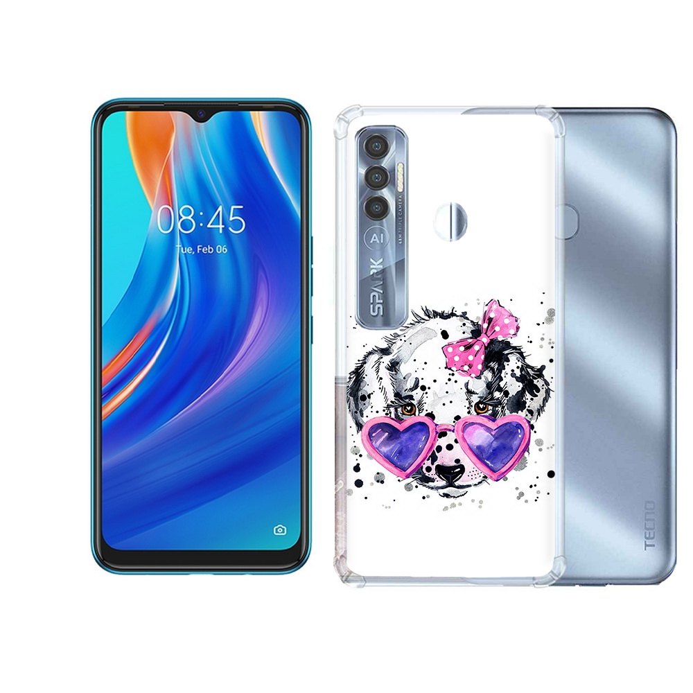 

Чехол MyPads Tocco для Tecno Spark 7 Pro долматинец в очках, Прозрачный, Tocco
