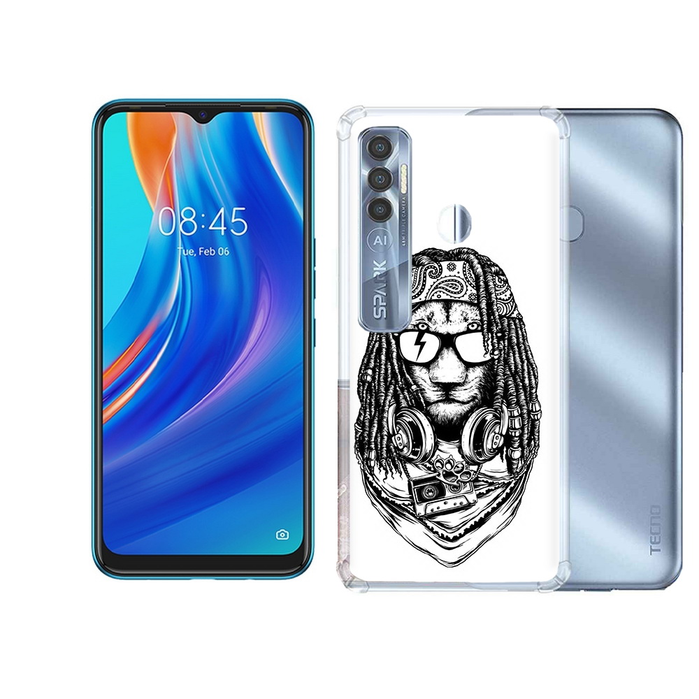 

Чехол MyPads Tocco для Tecno Spark 7 Pro дреды льва, Прозрачный, Tocco
