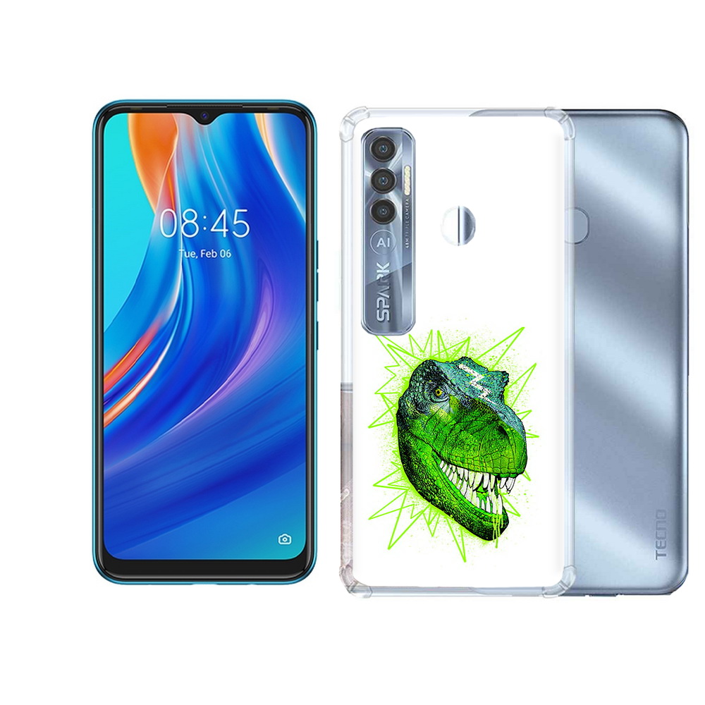 

Чехол MyPads Tocco для Tecno Spark 7 Pro зеленый динозавр, Прозрачный, Tocco