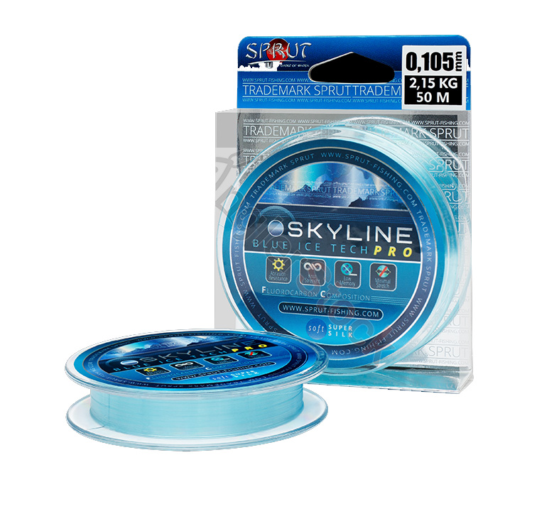 фото Леска зимняя sprut skyline fluorocarbon composition icetech pro 0,105 мм, голубой